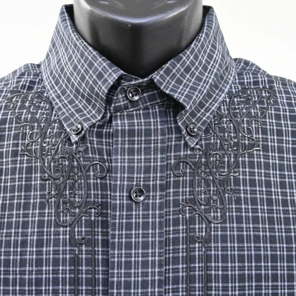 Panhandle Rough Stock Cowboy Dress Shirt Plaid Lurex Long Sleeve Mens Size Large - Picture 4 of 11